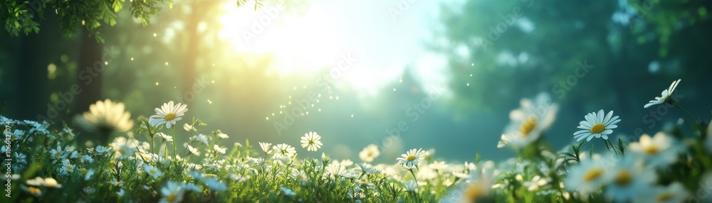 ** Sunlit Meadow with Blooming Daisies and Lush Greenery Capturing the Essence of a Serene Spring Morning in Nature..** ** Sunlit Meadow with Blooming Daisies and Lush Greenery Capturing the Essence of a Serene Spring Morning in Nature..**
