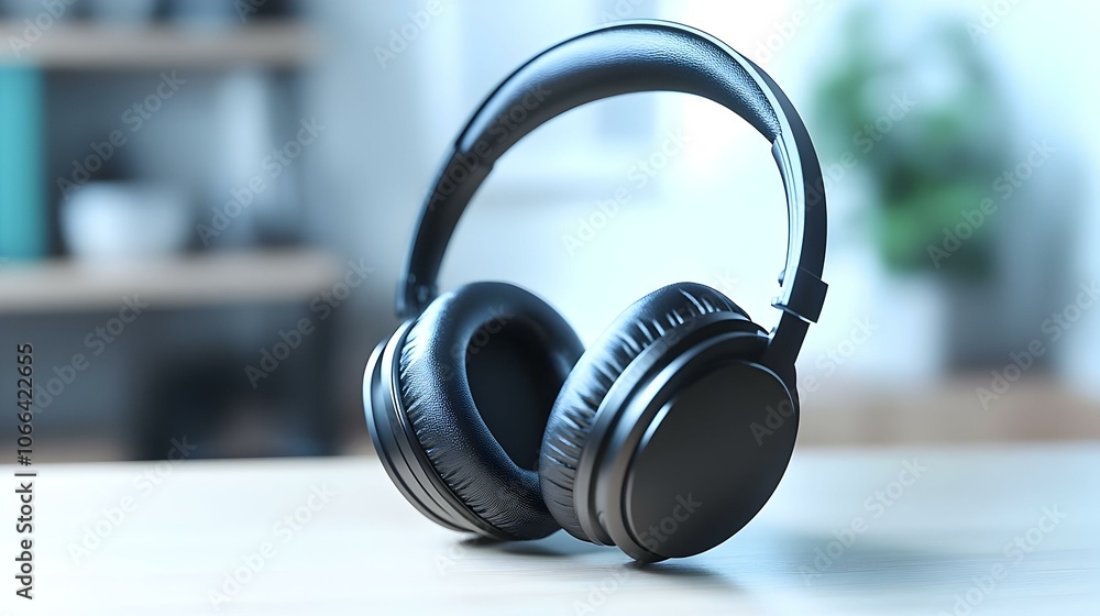 3D Glossy Headphones on Plain Desk Background, Copy Space for Remote Work Comfort, Stationary Camera Shot, Isolated Icon on White, Ideal for Productivity and Relaxation Themes 3D Glossy Headphones on Plain Desk Background, Copy Space for Remote Work Comfort, Stationary Camera Shot, Isolated Icon on White, Ideal for Productivity and Relaxation Themes