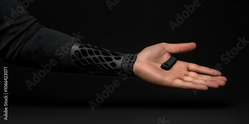 Detailed view of a 3d printed prosthetic arm featuring delicate lattice pattern and integrated electronics, demonstrating advances in medical technology