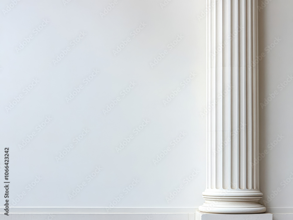 White classical column against a plain wall in a minimalist interior space during daylight White classical column against a plain wall in a minimalist interior space during daylight