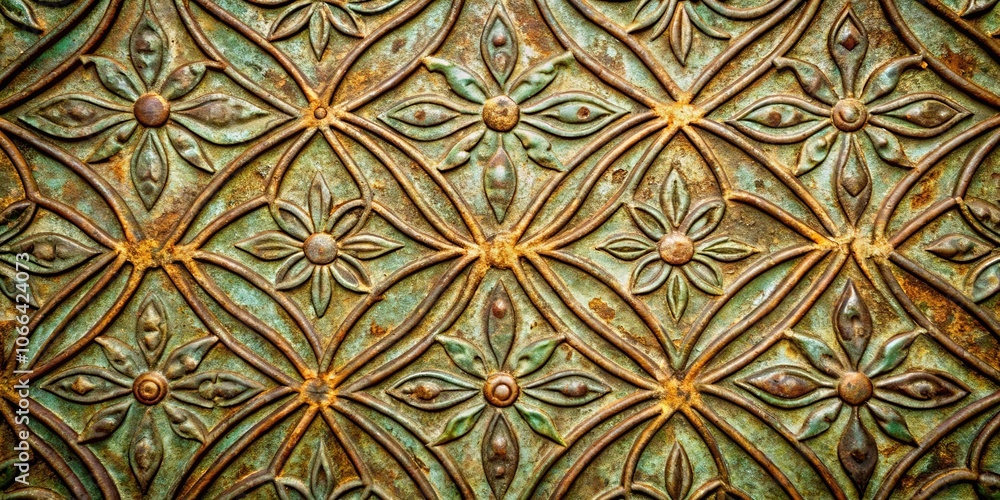 A repeating pattern of embossed flowers with a rustic patina, creating a texture of time and artistry. A repeating pattern of embossed flowers with a rustic patina, creating a texture of time and artistry.