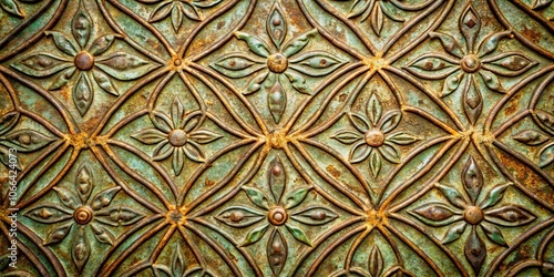 A repeating pattern of embossed flowers with a rustic patina, creating a texture of time and artistry.