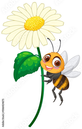 Cheerful Bee on a Daisy Flower