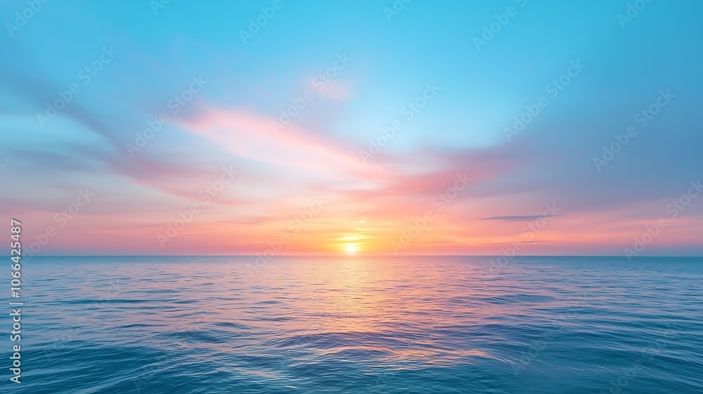 Obraz premium Breathtaking sunset over calm ocean waters paints a serene seascape experience