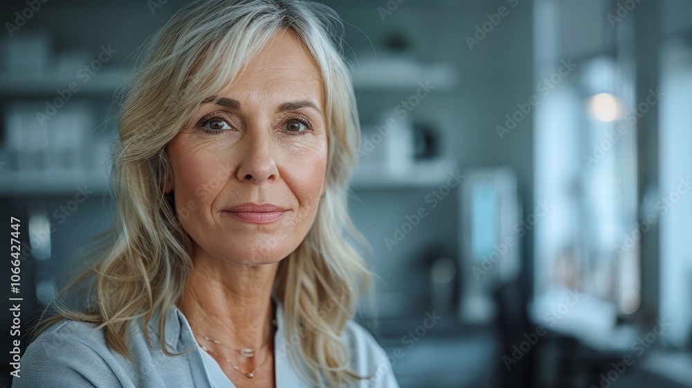 Mature woman after chemotherapy in clinic. Mature woman after chemotherapy in clinic.
