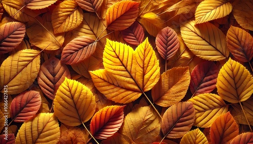 A stunning image of autumn leaves, capturing their vibrant colors as they blanket the ground in warm, rich shades of red, orange, and gold.