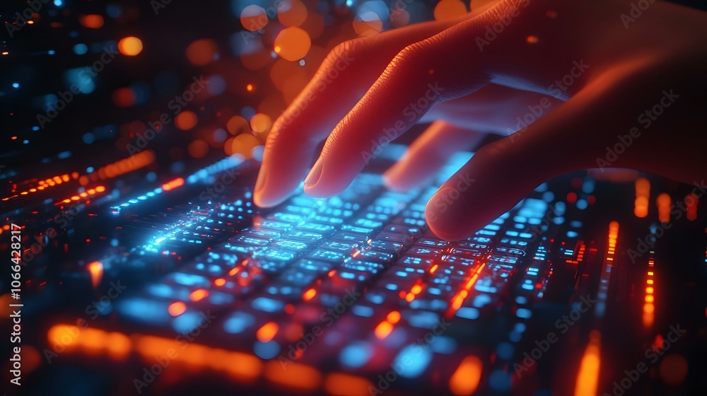 3D Close Up Fingers Typing Holographic Keyboard Futuristic Device Macro Shot Soft Glows Tactile Interaction Remote Work Comfort High Tech Environment Icon 3D Close Up Fingers Typing Holographic Keyboard Futuristic Device Macro Shot Soft Glows Tactile Interaction Remote Work Comfort High Tech Environment Icon