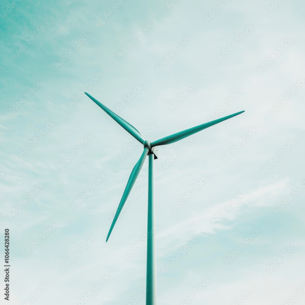 Turbine Symbolizing Clean Energy Beneath Blue Skies Turbine Symbolizing Clean Energy Beneath Blue Skies