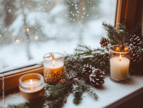 Cozy Christmas Charm: Warmth and Tranquility fromSnowy Windowsill Decor