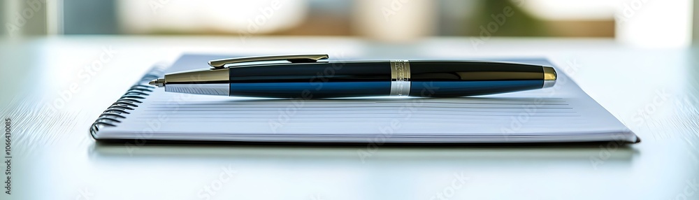 Glossy Pen Notepad Desk Photo Stock Concept Ample Copy Space Remote Work Traditional Modern Comfort Focused Camera Shot Plain Background Glossy Pen Notepad Desk Photo Stock Concept Ample Copy Space Remote Work Traditional Modern Comfort Focused Camera Shot Plain Background