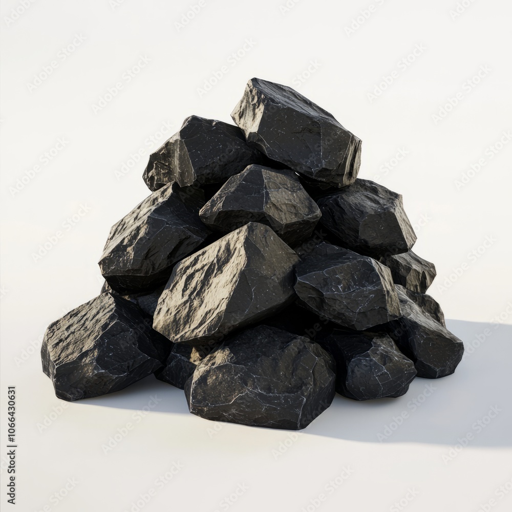 Low Poly 3D Render of a pile of coal, on isolated white background Low Poly 3D Render of a pile of coal, on isolated white background