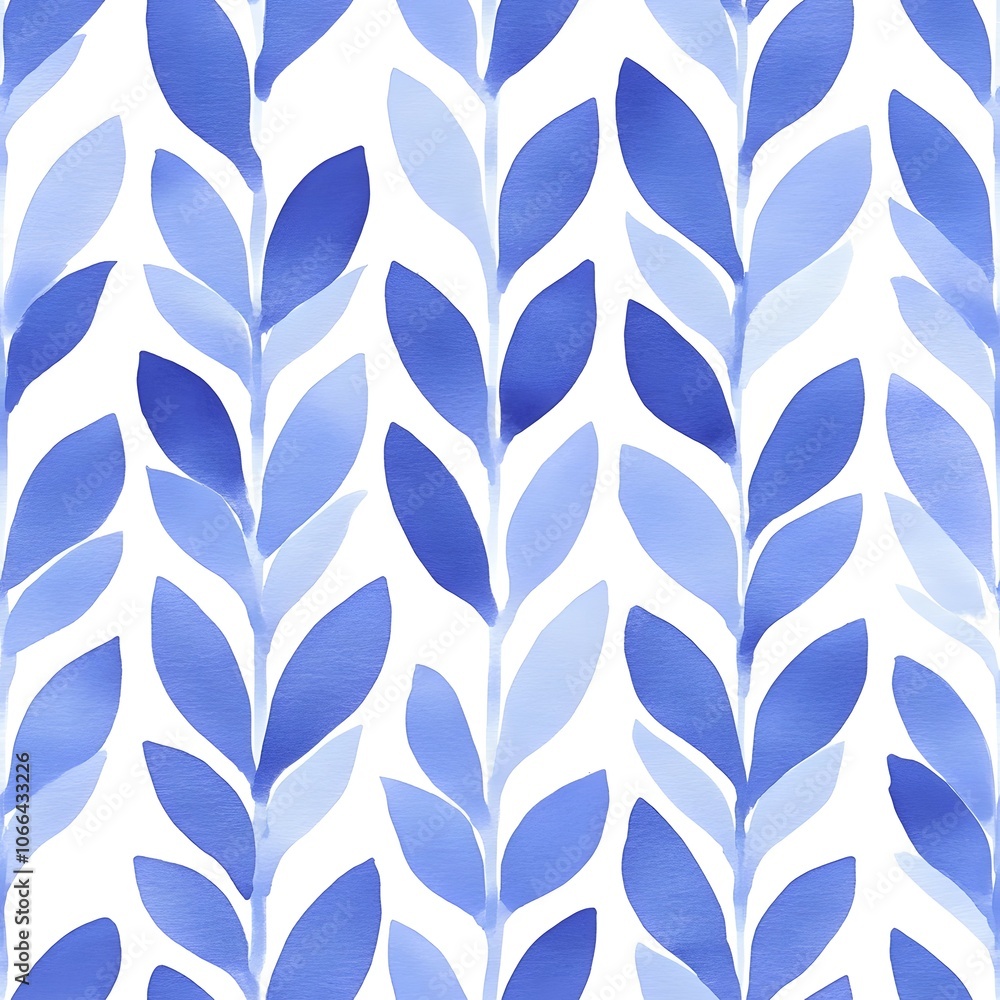 Blue leaves in a repeating pattern on a white background. This abstract pattern uses blue tones to create a calming and elegant design. Blue leaves in a repeating pattern on a white background. This abstract pattern uses blue tones to create a calming and elegant design.