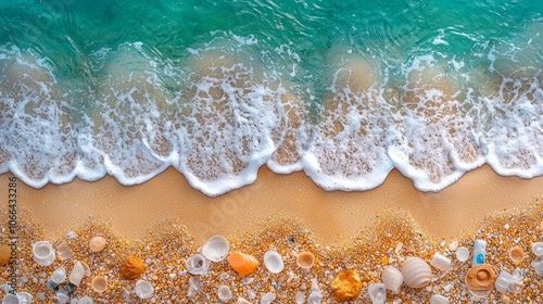 Ocean Waves Crashing on Sandy Beach with Shells