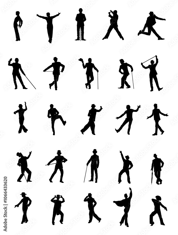 Silhouette collection of male dancer in ballroom dance pose. Silhouettes of man dancing in various pose. Silhouette collection of male dancer in ballroom dance pose. Silhouettes of man dancing in various pose.