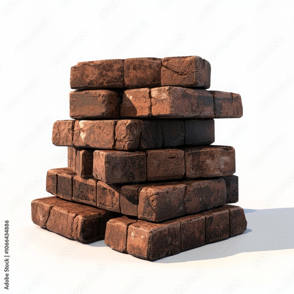 Low Poly 3D Render of a stack of bricks, on isolated white background Low Poly 3D Render of a stack of bricks, on isolated white background
