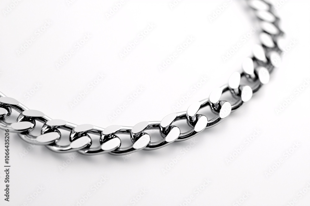 Obraz premium An exquisite chain necklace gleams against a flawless backdrop, showcasing its detailed craftsmanship and lustrous finish, ideal for adornment.