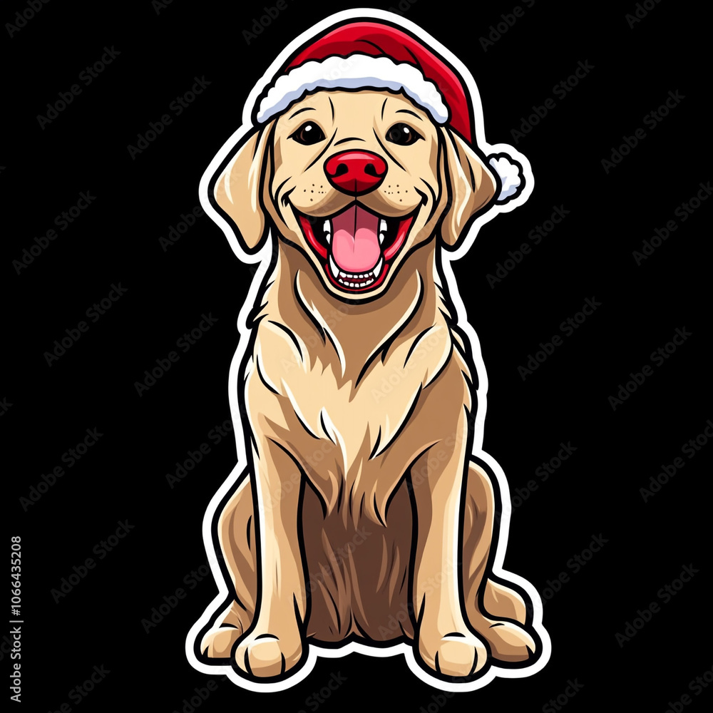 Golden Retriever Dog Wearing A Santa Hat With A Red Bow - Festive Holiday Pet Portrait Golden Retriever Dog Wearing A Santa Hat With A Red Bow - Festive Holiday Pet Portrait
