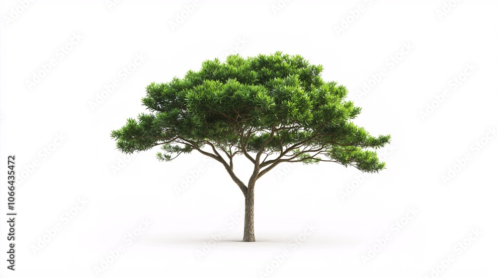A robust evergreen towers proudly against a pristine backdrop, embodying strength and enduring vitality with its lush green foliage and solid trunk. A robust evergreen towers proudly against a pristine backdrop, embodying strength and enduring vitality with its lush green foliage and solid trunk.