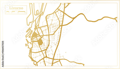 Livorno Italy City Map in golden Colors in Retro Style. Outline Map.