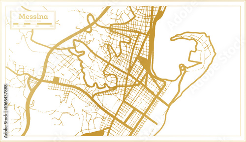 Messina Italy City Map in golden Colors in Retro Style. Outline Map.