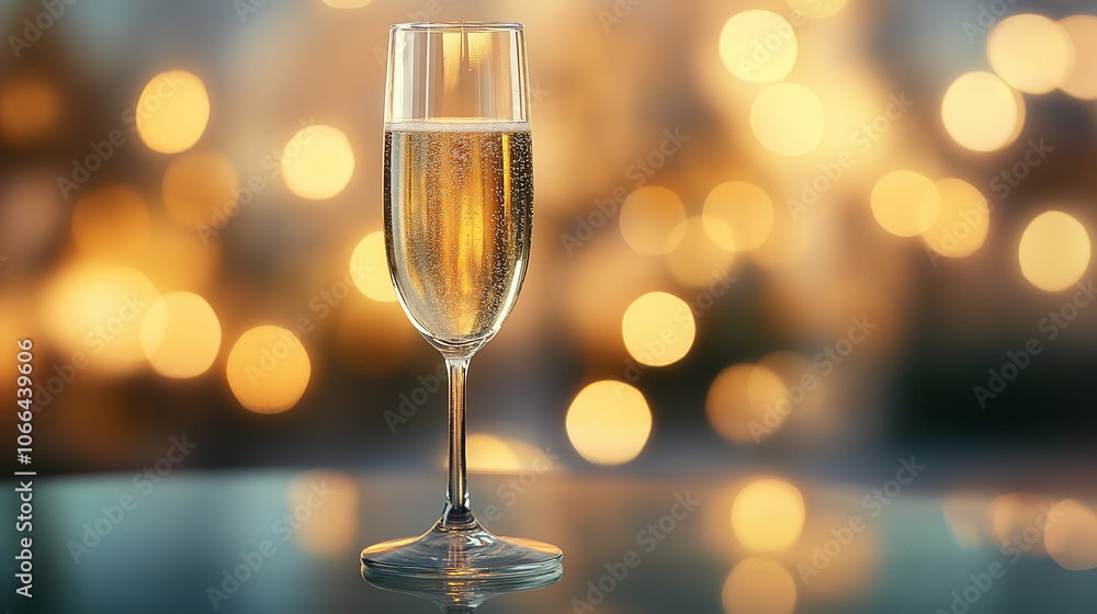 Champagne on Glass Table with Bokeh background Champagne on Glass Table with Bokeh background