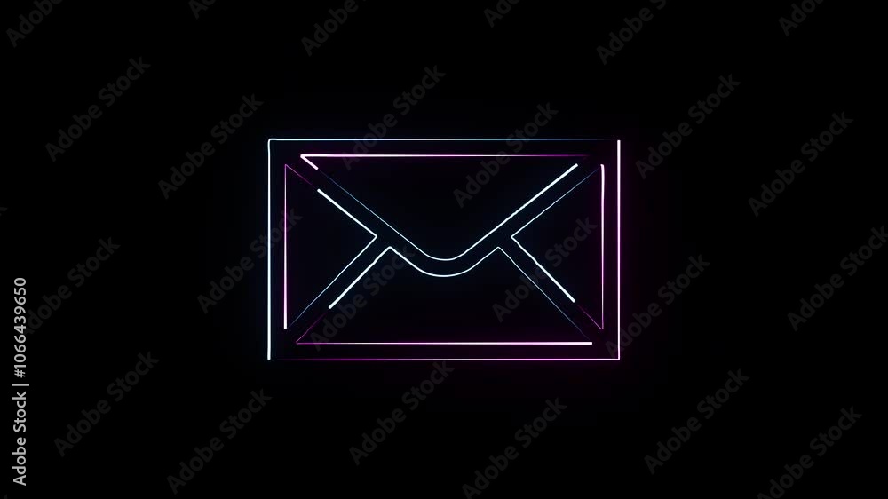 glowing neon mail envelope sign animation with black background. glowing neon mail envelope sign animation with black background.