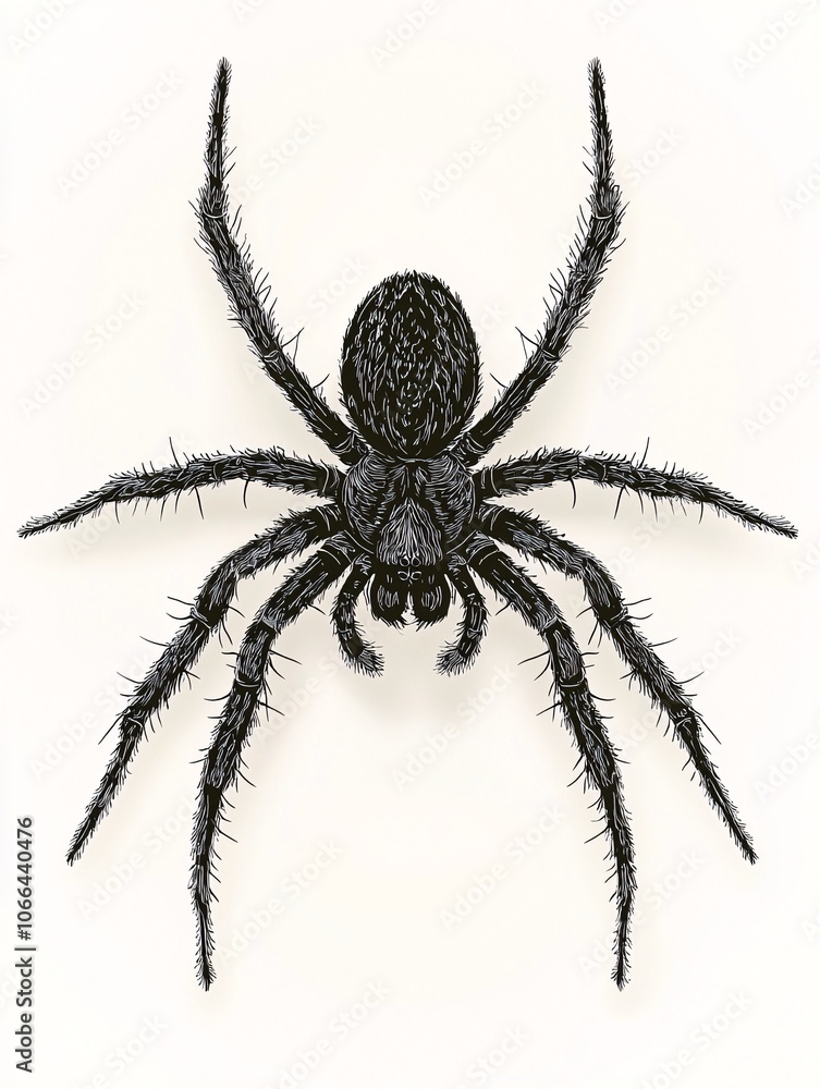 Intricate illustration of a spiderling, highlighting its delicate legs and markings, ideal for educational content and publications. Intricate illustration of a spiderling, highlighting its delicate legs and markings, ideal for educational content and publications.