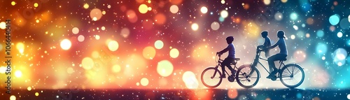 Bokeh Digital Art Family Bike Ride Colorful Lights Outdoor Fitness Bonding Fun Stock Photo for Family Fitness Ads Biking Gear Promotions Concept photo