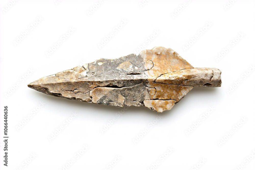 An ancient arrowhead on a pristine backdrop highlights timeless craftsmanship and rich historical value, perfect for themes of archaeology. An ancient arrowhead on a pristine backdrop highlights timeless craftsmanship and rich historical value, perfect for themes of archaeology.