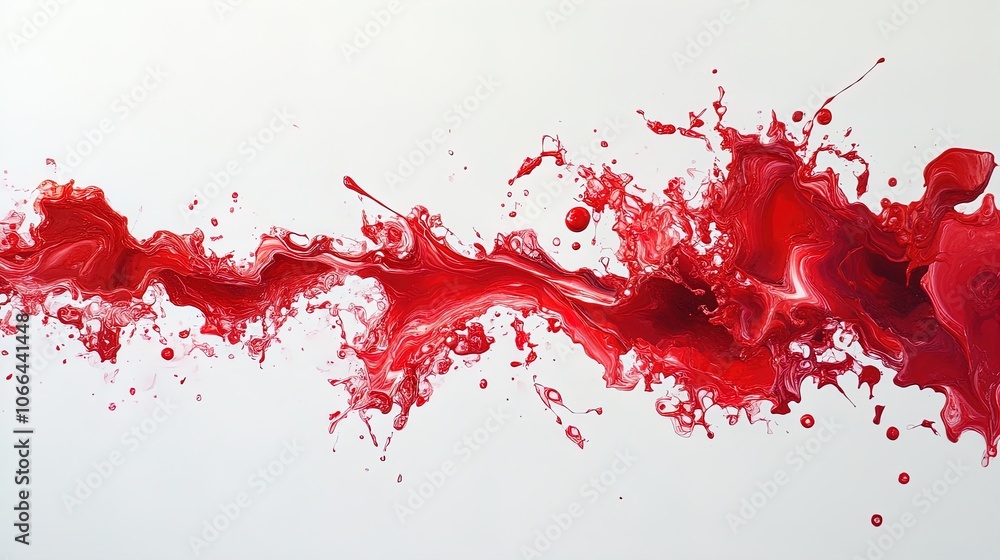 Vibrant Red Paint Splashing: A Stunning Poster for Sports Interiors, Featuring Intricate Droplets on a White Surface to Energize Any Space! Vibrant Red Paint Splashing: A Stunning Poster for Sports Interiors, Featuring Intricate Droplets on a White Surface to Energize Any Space!