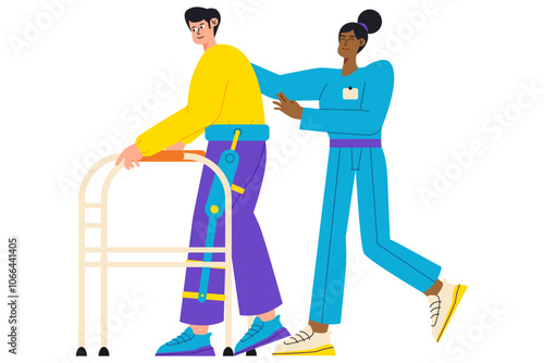 Physiotherapist Assisting Patient with a Walker