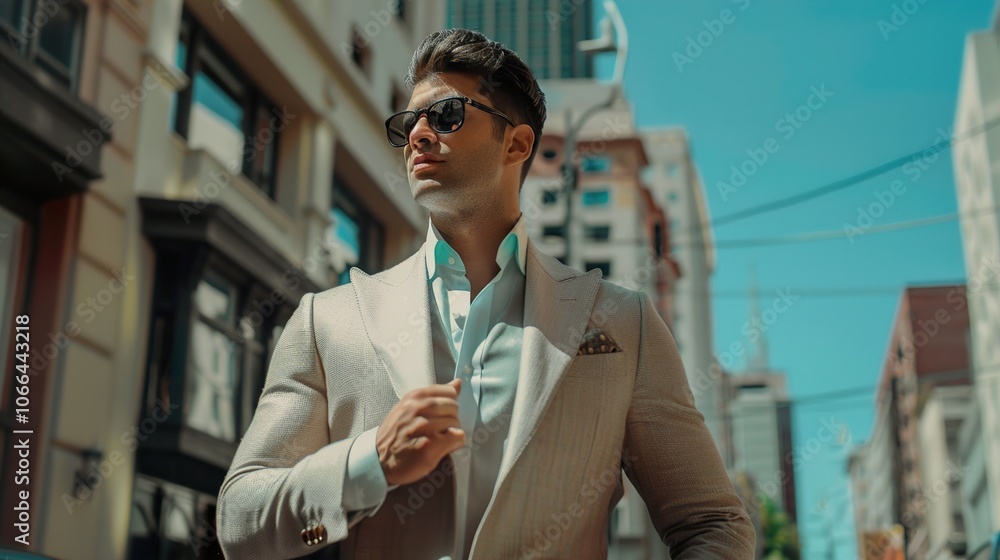Confident Man in Suit Posing on City Street Confident Man in Suit Posing on City Street