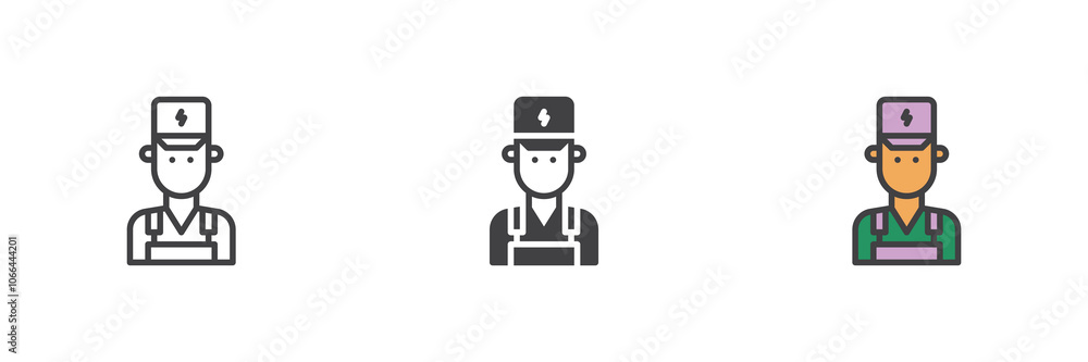 Electrician different style icon set Electrician different style icon set