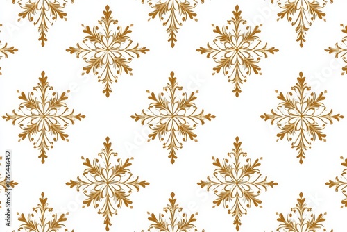  Seamless gold snowflake pattern on white background, minimalist vector design in high-definition, 300 dpi, cute and simple holiday decoration.