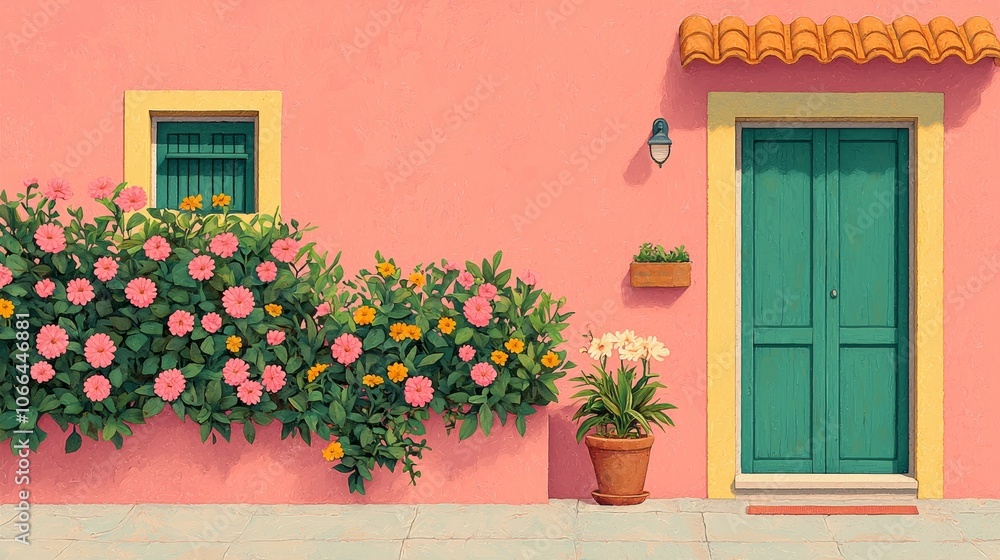 Charming Pink Wall with Framed Flowers Charming Pink Wall with Framed Flowers
