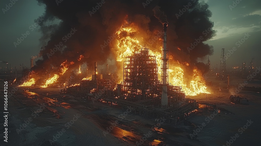 Industrial Plant Fire with Black Smoke Release Industrial Plant Fire with Black Smoke Release
