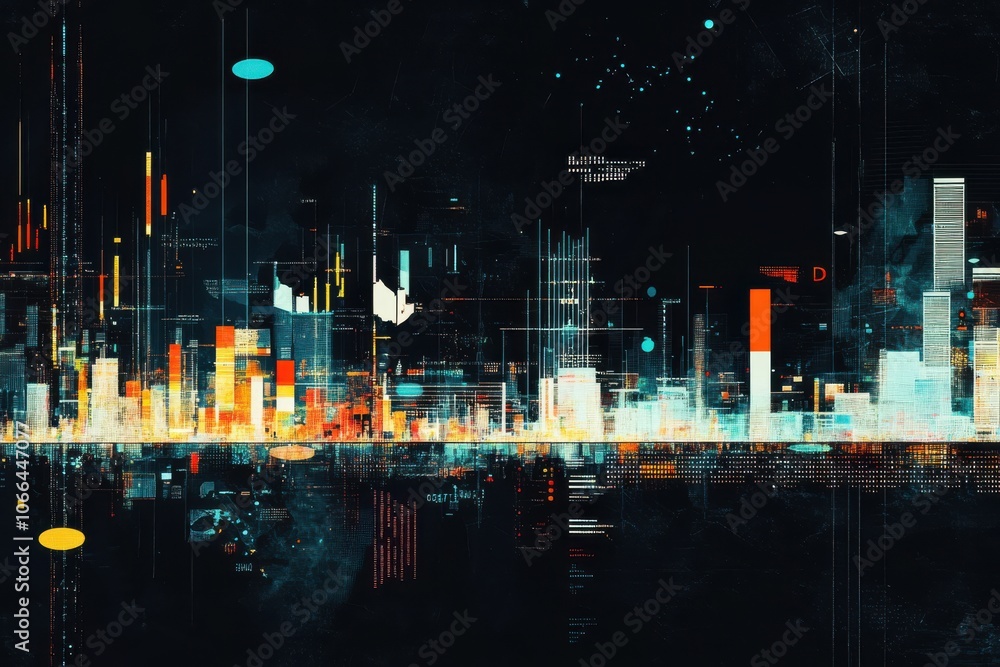 Graphic display of financial data evaluation on a black background Graphic display of financial data evaluation on a black background