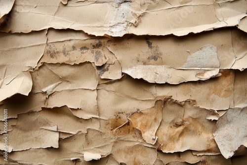 Close-up of cardboard surface texture: an in-depth look at weathered paper finish and its distinct grunge appearance