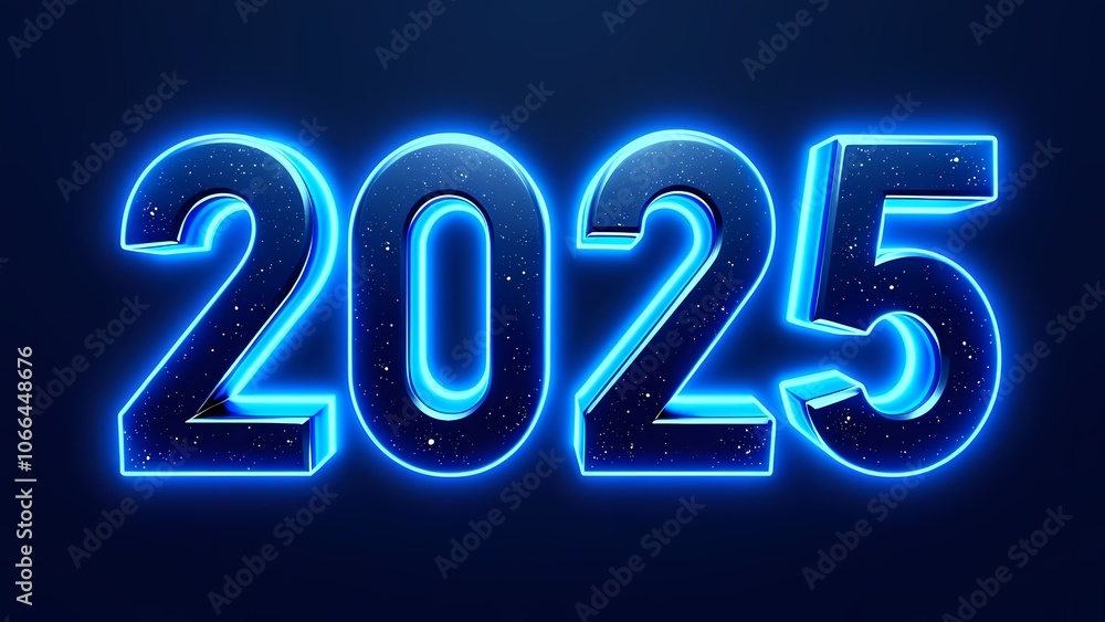 Neon glowing numbers 2025 cosmic pop art sticker 3D text effect Neon glowing numbers 2025 cosmic pop art sticker 3D text effect