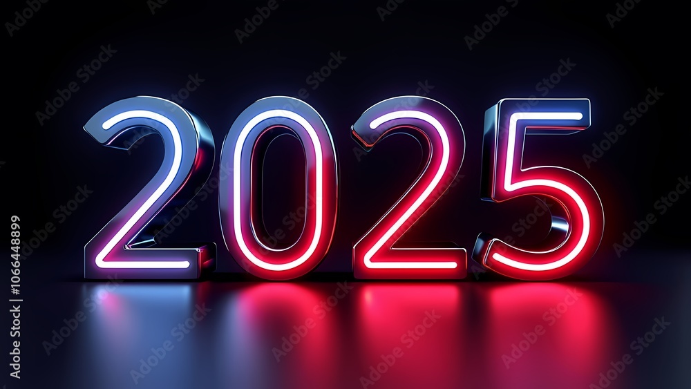 Neon glowing numbers 2025 cosmic pop art sticker 3D text effect Neon glowing numbers 2025 cosmic pop art sticker 3D text effect