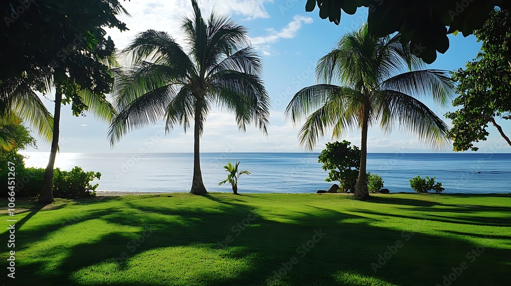 Palm Trees and a Tranquil Ocean Scene Palm Trees and a Tranquil Ocean Scene