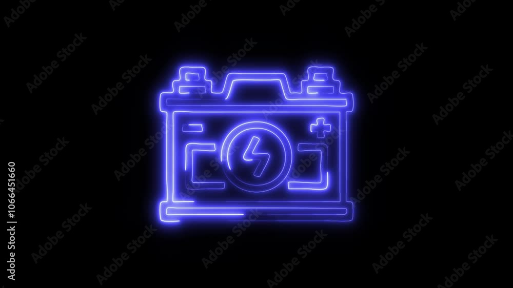 Glowing Battery Icon and Symbol in HD Video Neon Animation on Black Background Glowing Battery Icon and Symbol in HD Video Neon Animation on Black Background