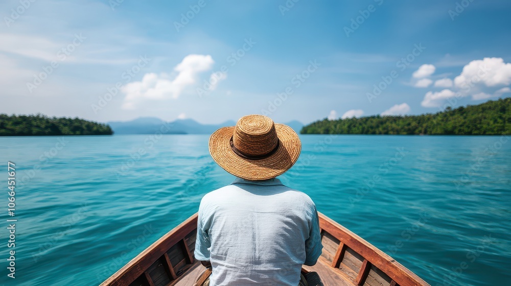 A serene view of a person boating on a tranquil lake, surrounded by lush greenery and a clear blue sky, perfect for relaxation. A serene view of a person boating on a tranquil lake, surrounded by lush greenery and a clear blue sky, perfect for relaxation.