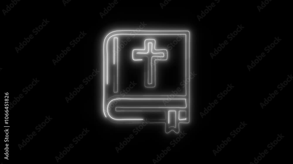 Glowing Bible Icon and Symbol in HD Video Neon Animation on Black Background Glowing Bible Icon and Symbol in HD Video Neon Animation on Black Background