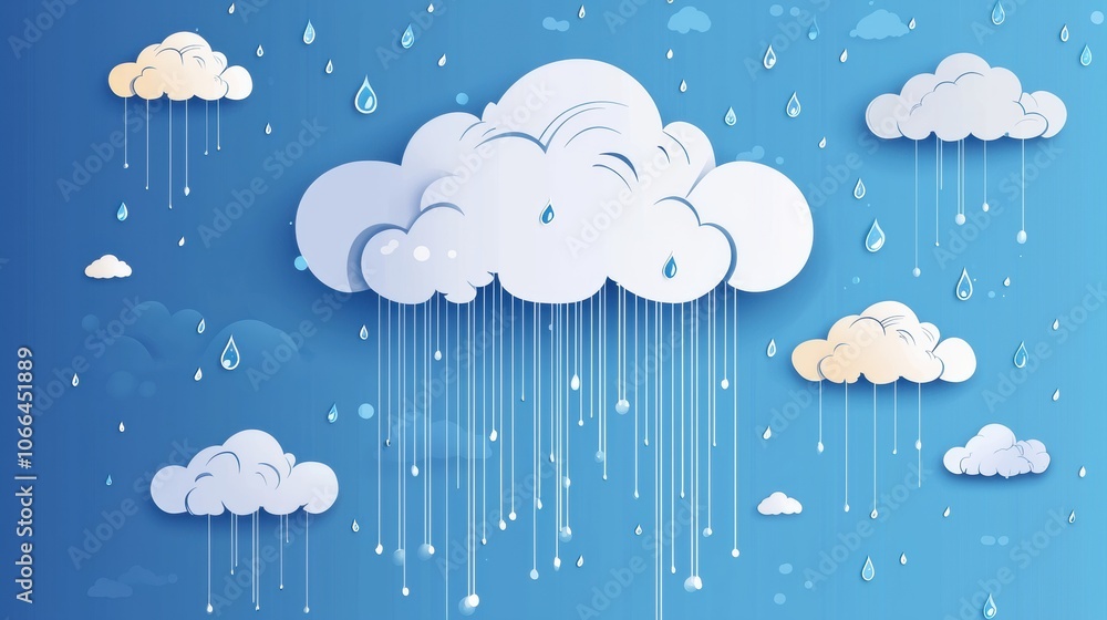 Colorful Clouds with Rain on a Blue Background Colorful Clouds with Rain on a Blue Background