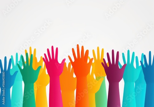 Colorful Hands Raise for Unity and Participation in Community Events