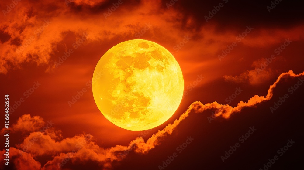 Stunning Orange Moon Rising Behind Dark Clouds Stunning Orange Moon Rising Behind Dark Clouds