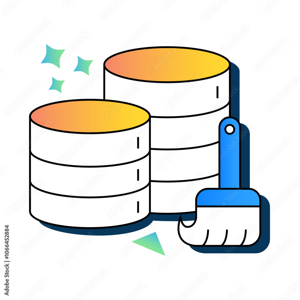 Data Cleaning Icon – Stacked Disks with Brush, Representing Data Sanitization, Accuracy, and Reliability Data Cleaning Icon – Stacked Disks with Brush, Representing Data Sanitization, Accuracy, and Reliability