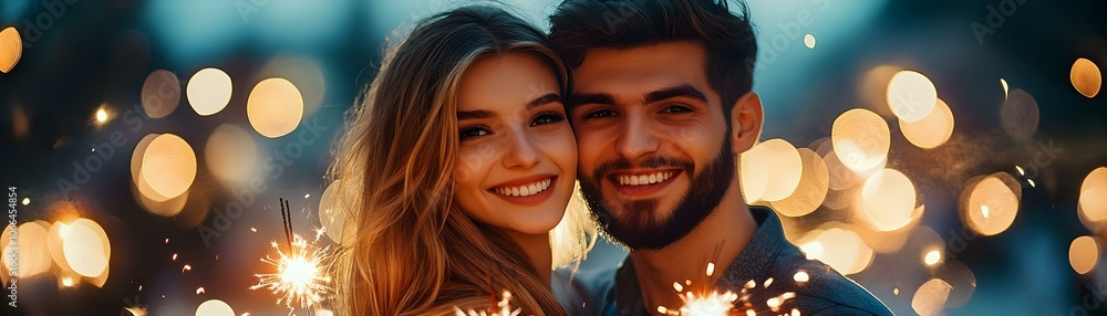Bokeh Digital Art Young Couple Celebrating Sparklers Festive Scene Exciting Joyful Moment Photo Stock Concept Bokeh Digital Art Young Couple Celebrating Sparklers Festive Scene Exciting Joyful Moment Photo Stock Concept