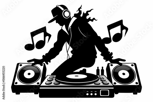 Bassline Elegance Cool Black DJ Vector Logo Nightlife Noir Dynamic DJ Player Icon in Black Silhouette